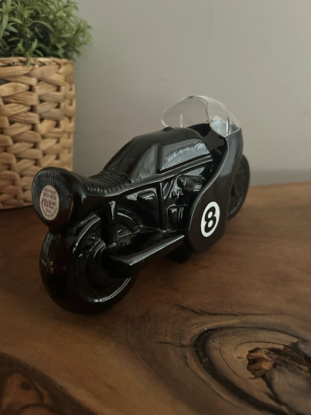 AVON Motorcycle Race No 8 Bottle Aftershave Vintage 1970 Racing Motorbike Black